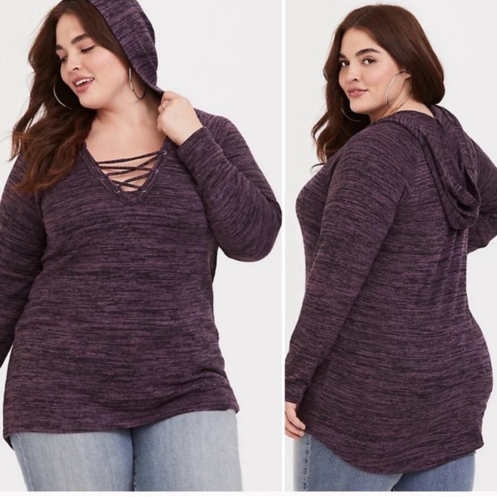 NAME YOUR PRICE • Torrid Heathered Purple Lace-Up Hoodie Sweater Size Large